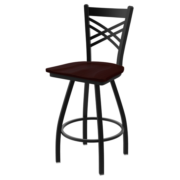 Holland Bar Stool Co 36" Swivel Bar Stool, Black Wrinkle, Dark Cherry Oak Seat 82036BWDCOak